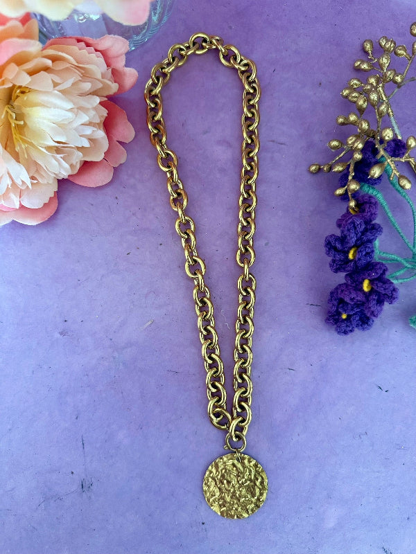 Collier STELLA – Collier pièce dorée et grosse maille dorée en acier inoxydable - Camilmari Bijoux - 