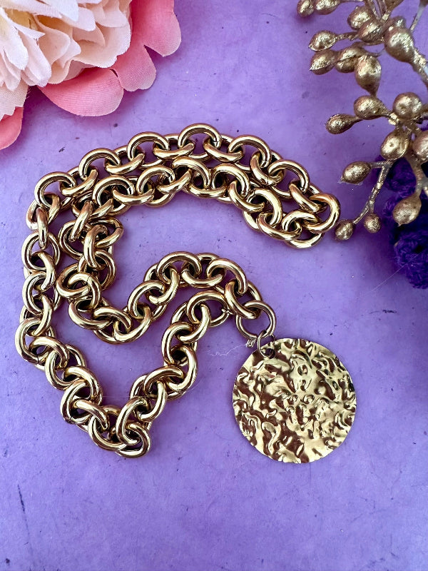 Collier STELLA – Collier pièce dorée et grosse maille dorée en acier inoxydable - Camilmari Bijoux - 