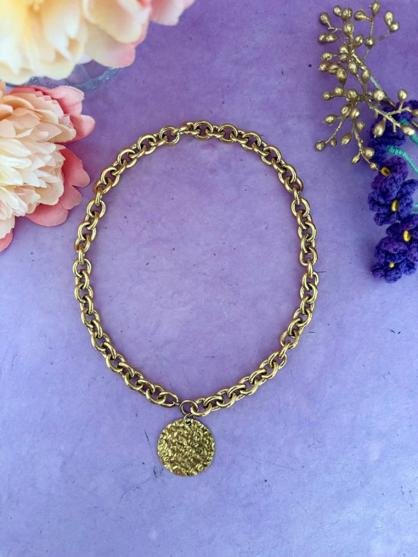 Collier STELLA – Collier pièce dorée et grosse maille dorée en acier inoxydable - Camilmari Bijoux - 