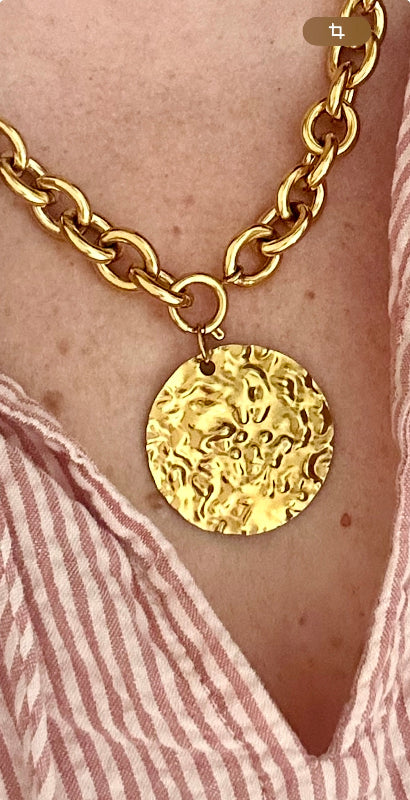 Collier STELLA – Collier pièce dorée et grosse maille dorée en acier inoxydable - Camilmari Bijoux - 