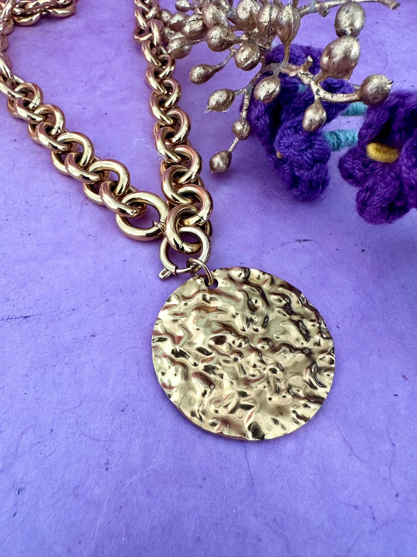 Collier STELLA – Collier pièce dorée et grosse maille dorée en acier inoxydable - Camilmari Bijoux - 