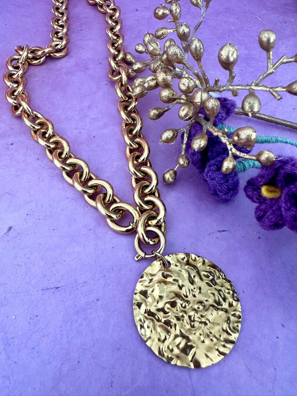 Collier STELLA – Collier pièce dorée et grosse maille dorée en acier inoxydable - Camilmari Bijoux - 