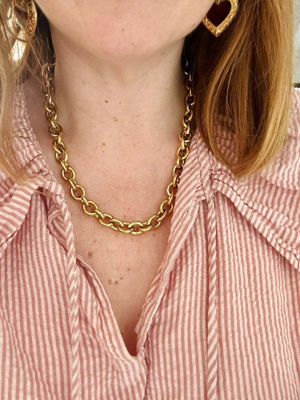 Collier STELLA – Collier pièce dorée et grosse maille dorée en acier inoxydable - Camilmari Bijoux - 