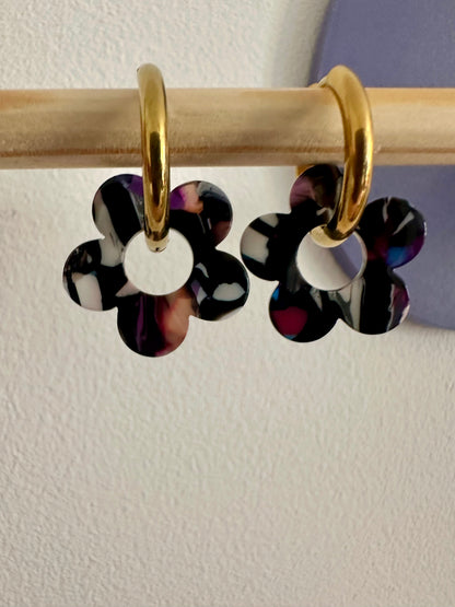 Créoles avec pampilles ELIETTE - Camilmari Bijoux - Créoles dorées avec une paire de pampilles fleurs