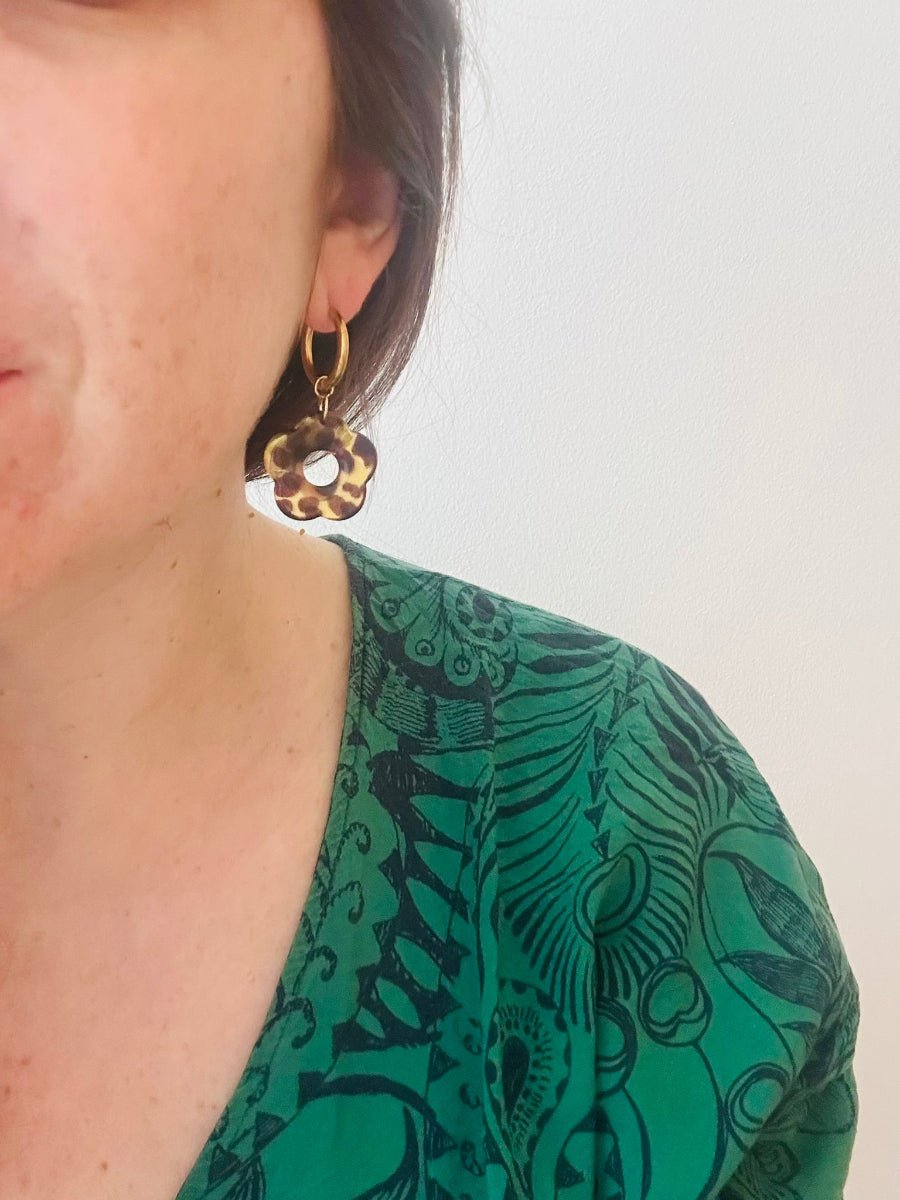 Créoles fleurs ANNA – Boucles d’oreilles motif léopard dorées et élégantes - Camilmari Bijoux - 