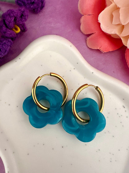 Créoles fleurs colorées SOFIA - Camilmari Bijoux - Créoles rondes + Fleurs