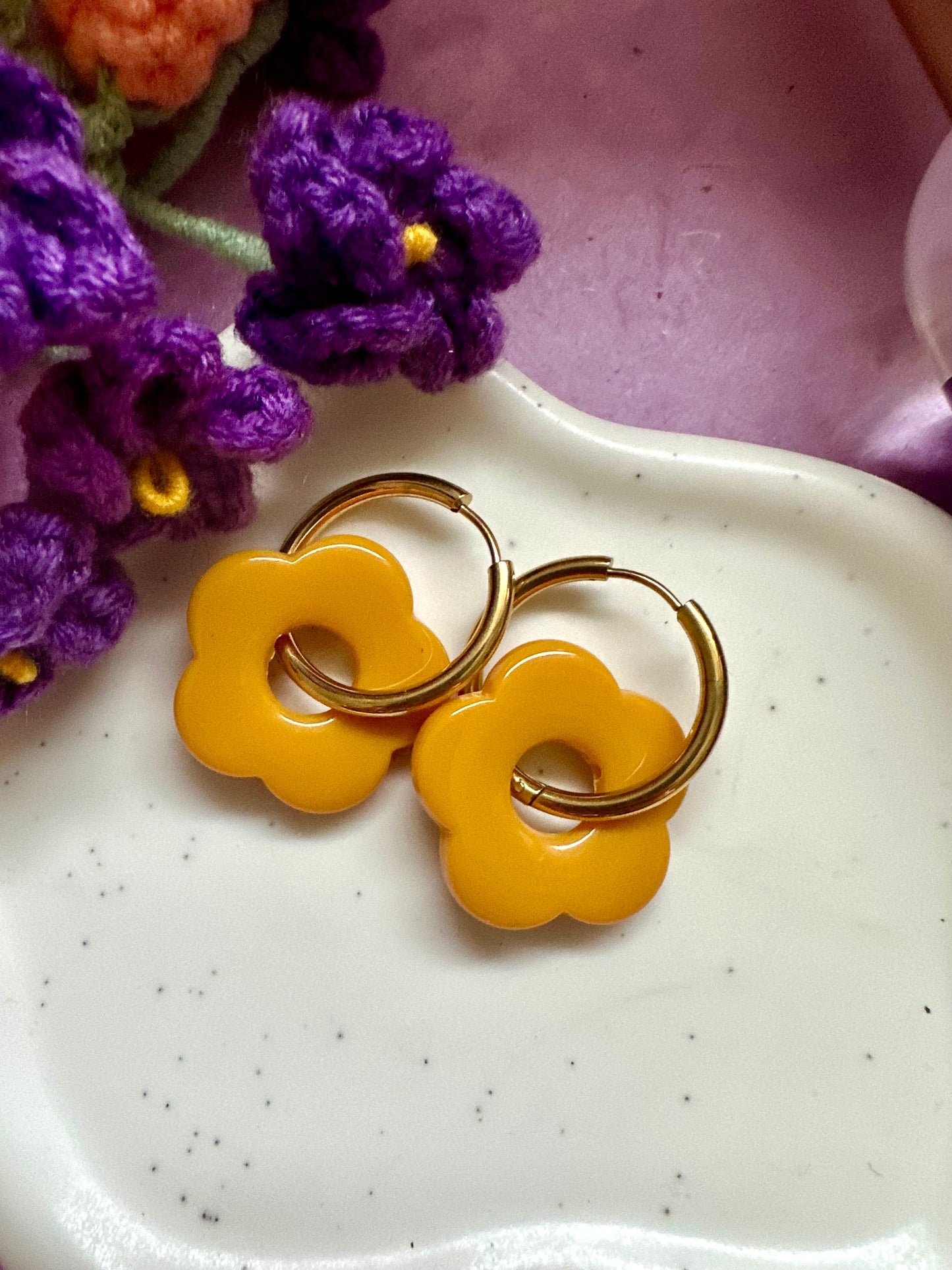 Créoles fleurs colorées SOFIA - Camilmari Bijoux - Créoles rondes + Fleurs
