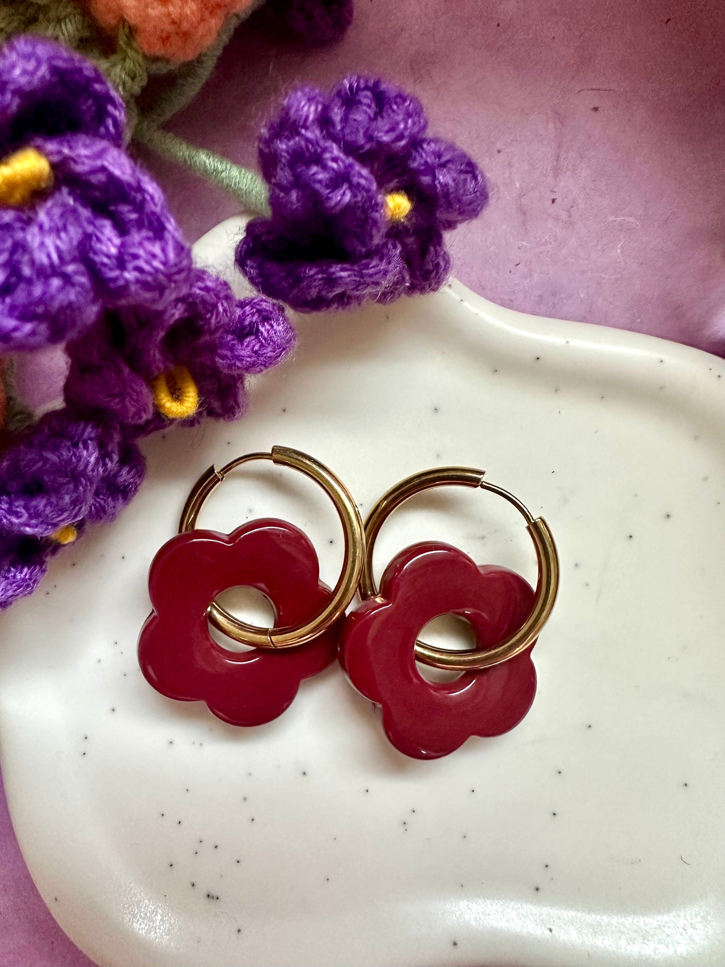 Créoles fleurs colorées SOFIA - Camilmari Bijoux - Créoles rondes + Fleurs