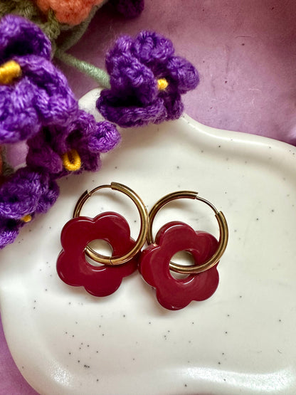 Créoles fleurs colorées SOFIA - Camilmari Bijoux - Créoles rondes + Fleurs