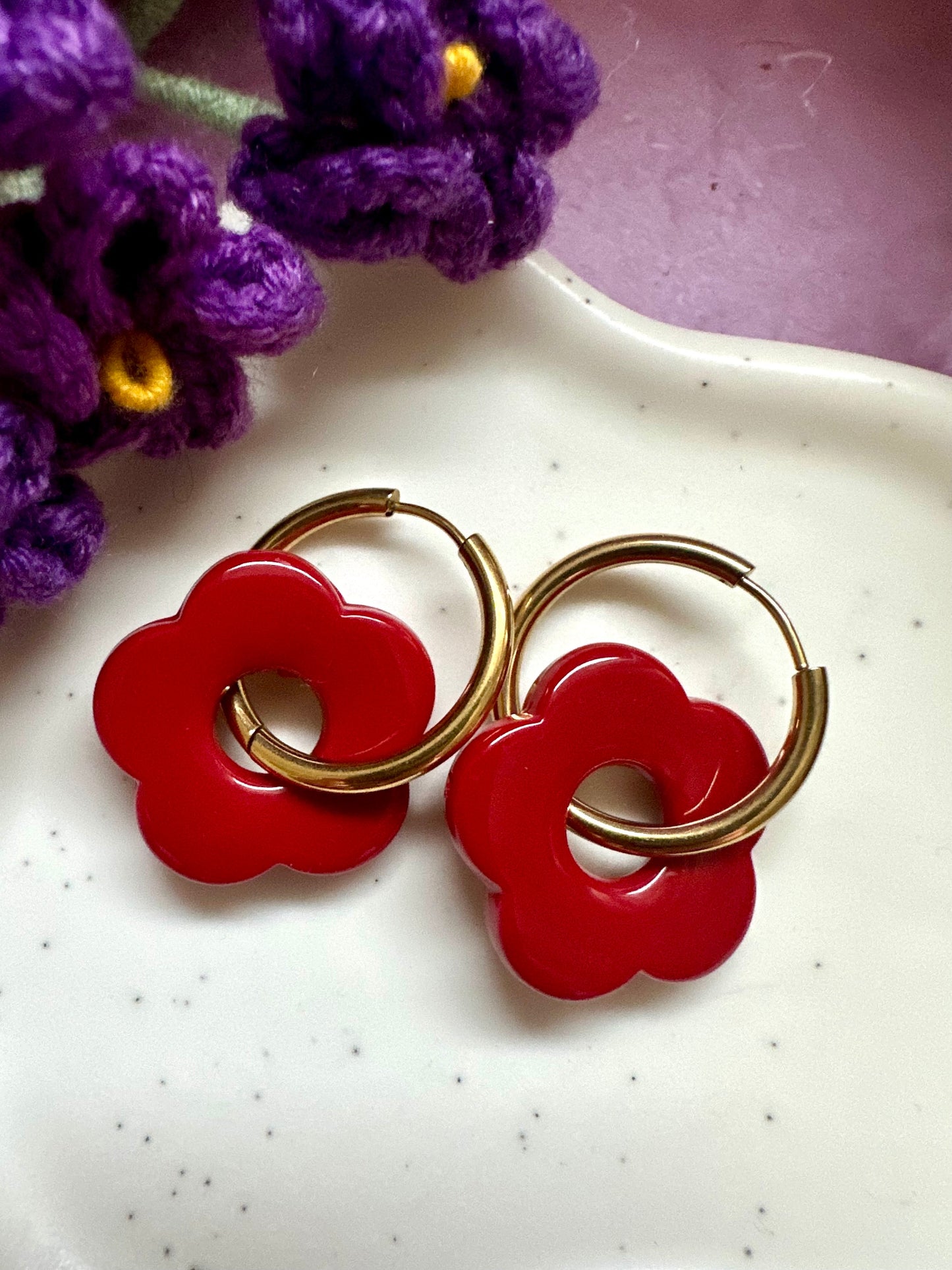 Créoles fleurs colorées SOFIA - Camilmari Bijoux - Créoles rondes + Fleurs