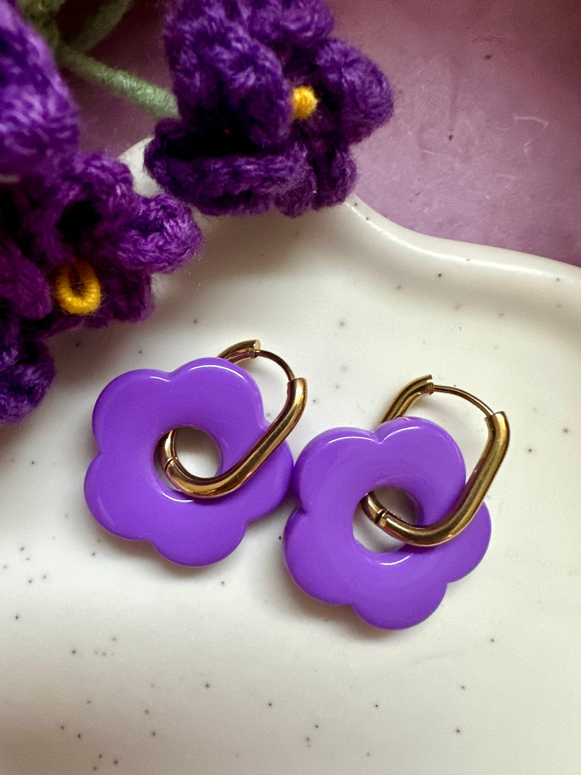 Créoles fleurs colorées SOFIA - Camilmari Bijoux - Créoles rondes + Fleurs