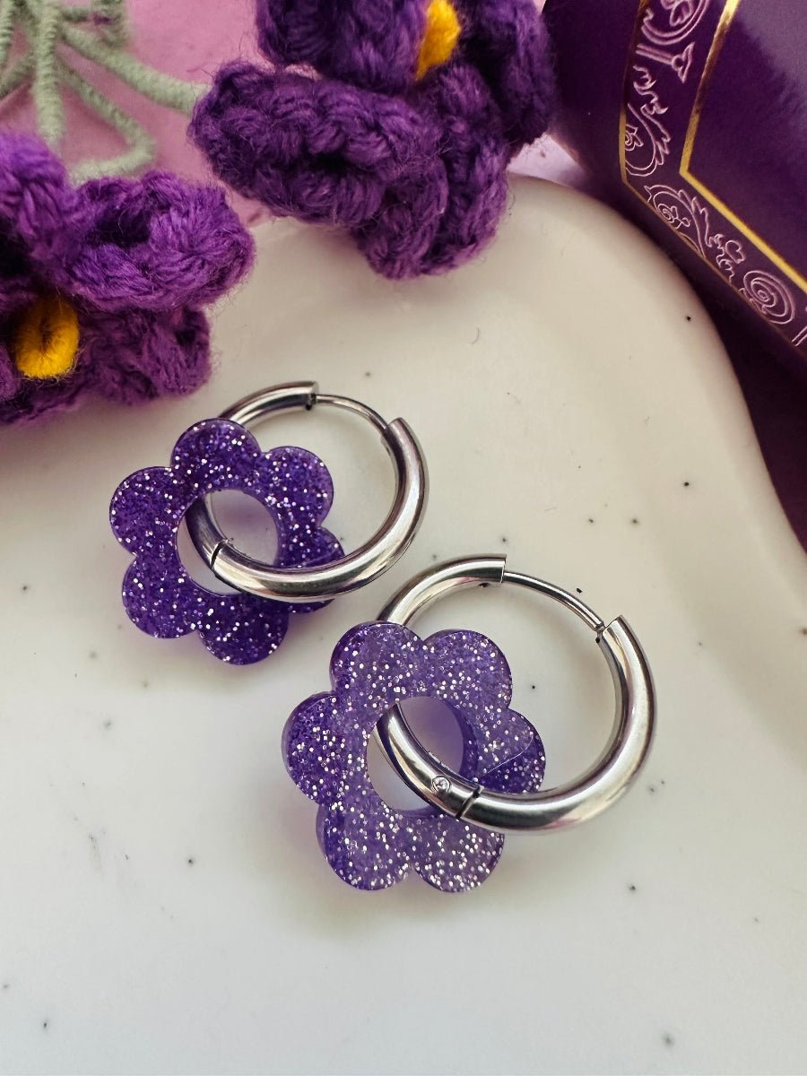 Créoles fleurs interchangeables LAURETTE - Camilmari Bijoux - Créoles argentées avec une paire de pampilles fleurs