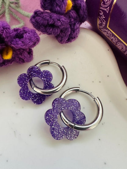 Créoles fleurs interchangeables LAURETTE - Camilmari Bijoux - Créoles argentées avec une paire de pampilles fleurs