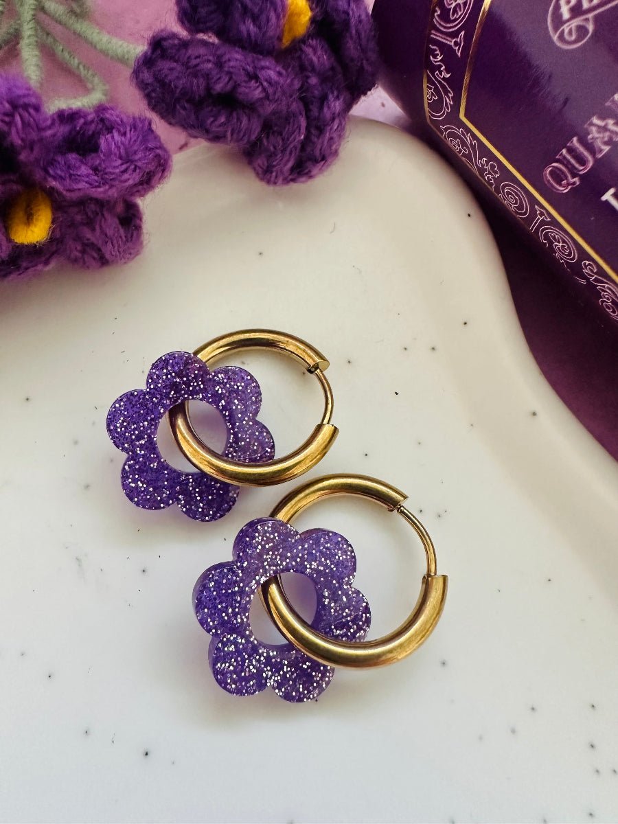 Créoles fleurs interchangeables LAURETTE - Camilmari Bijoux - Créoles dorées avec une paire de pampilles fleurs