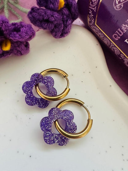 Créoles fleurs interchangeables LAURETTE - Camilmari Bijoux - Créoles dorées avec une paire de pampilles fleurs