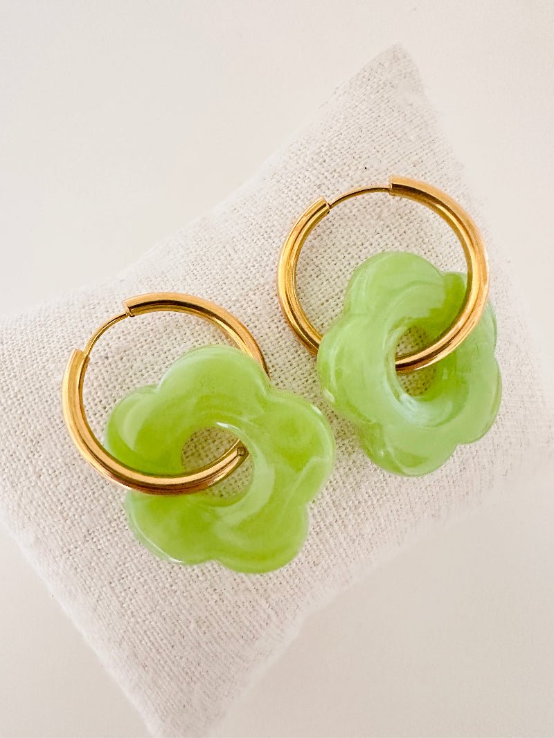 Créoles fleurs SOFIA – Boucles d'oreilles fleuries personnalisables et interchangeables - Camilmari Bijoux - Créoles rondes + Fleurs