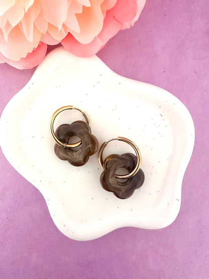 Créoles fleurs SOFIA – Boucles d'oreilles fleuries personnalisables et interchangeables - Camilmari Bijoux - Créoles rondes + Fleurs