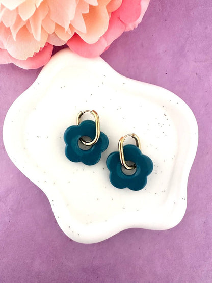 Créoles fleurs SOFIA – Boucles d'oreilles fleuries personnalisables et interchangeables - Camilmari Bijoux - Créoles rondes + Fleurs