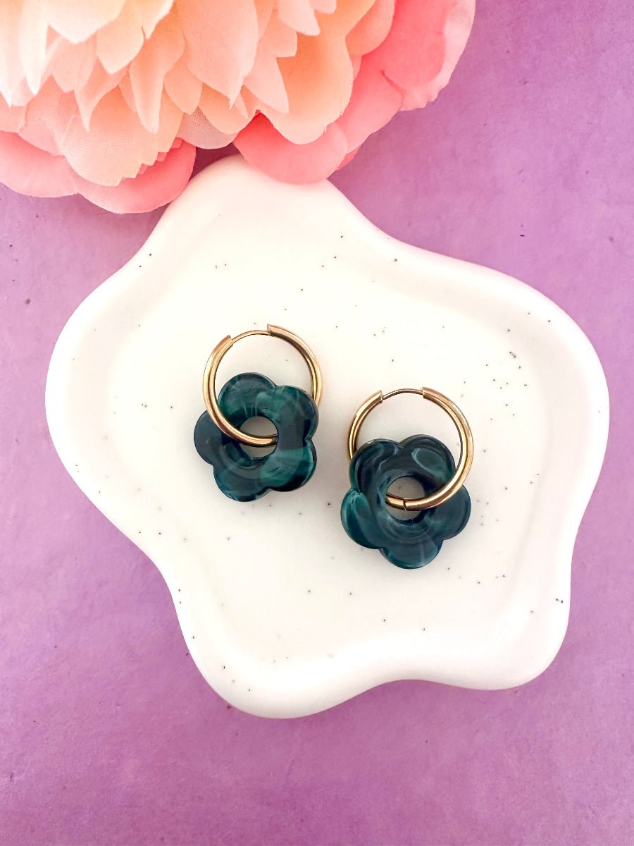 Créoles fleurs SOFIA – Boucles d'oreilles fleuries personnalisables et interchangeables - Camilmari Bijoux - Créoles rondes + Fleurs
