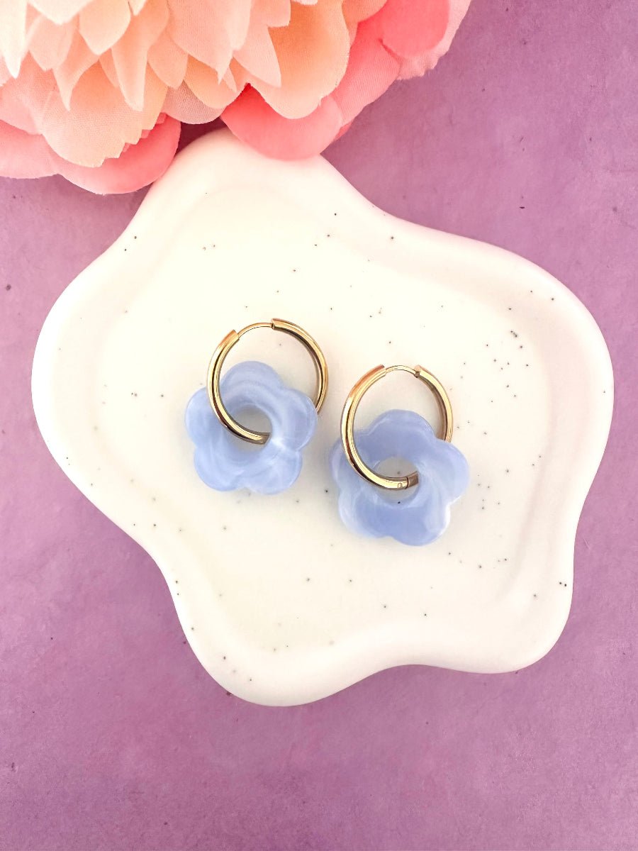 Créoles fleurs SOFIA – Boucles d'oreilles fleuries personnalisables et interchangeables - Camilmari Bijoux - Créoles rondes + Fleurs