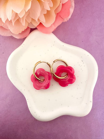 Créoles fleurs SOFIA – Boucles d'oreilles fleuries personnalisables et interchangeables - Camilmari Bijoux - Créoles rondes + Fleurs