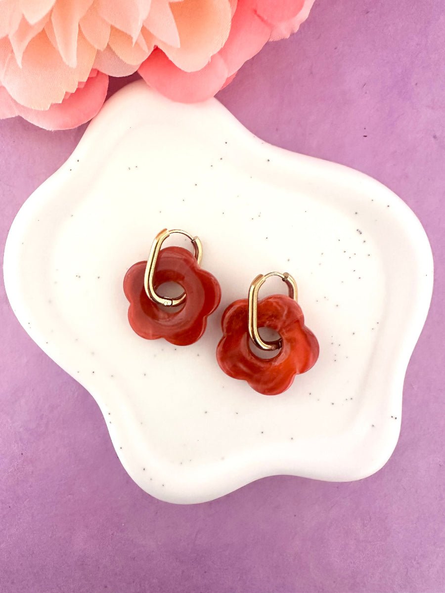 Créoles fleurs SOFIA – Boucles d'oreilles fleuries personnalisables et interchangeables - Camilmari Bijoux - Créoles rondes + Fleurs