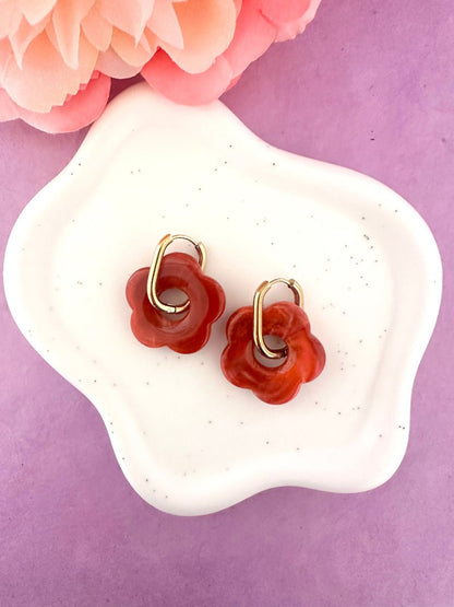 Créoles fleurs SOFIA – Boucles d'oreilles fleuries personnalisables et interchangeables - Camilmari Bijoux - Créoles rondes + Fleurs