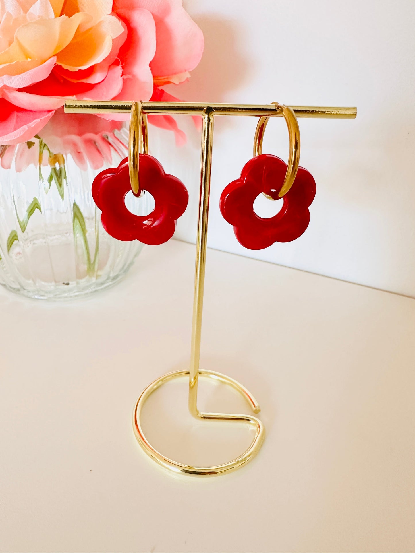 Créoles fleurs SOFIA – Boucles d'oreilles fleuries personnalisables et interchangeables - Camilmari Bijoux - Créoles rondes + Fleurs