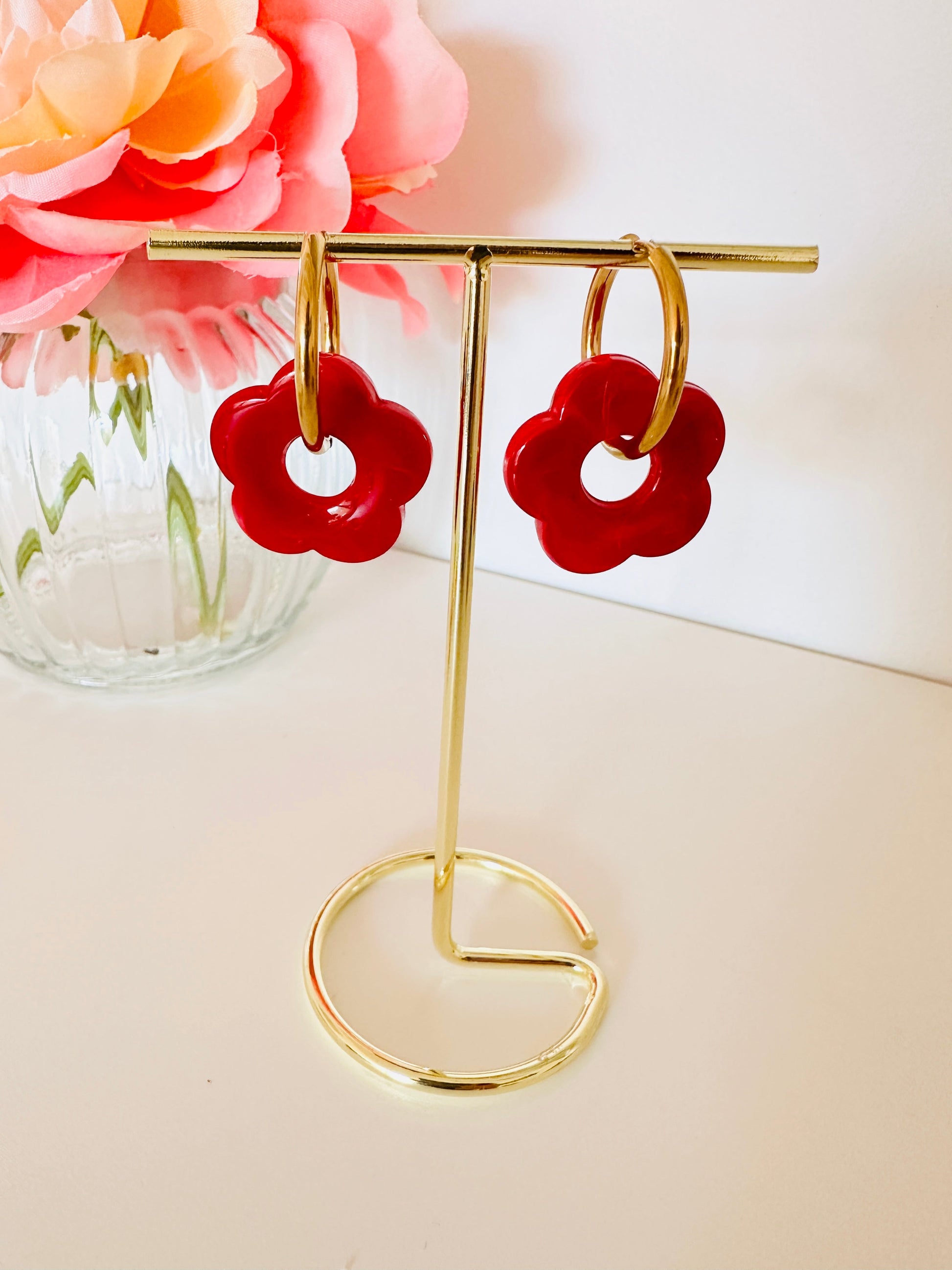 Créoles fleurs SOFIA – Boucles d'oreilles fleuries personnalisables et interchangeables - Camilmari Bijoux - Créoles rondes + Fleurs