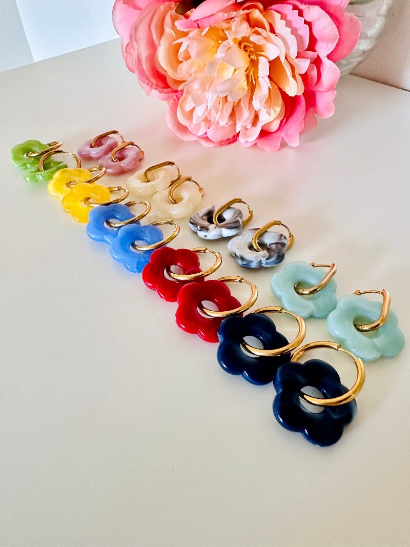 Créoles fleurs SOFIA – Boucles d'oreilles fleuries personnalisables et interchangeables - Camilmari Bijoux - Créoles rondes + Fleurs