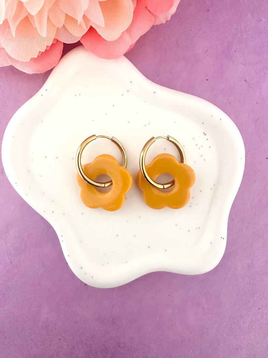 Créoles fleurs SOFIA – Boucles d'oreilles fleuries personnalisables et interchangeables - Camilmari Bijoux - Créoles rondes + Fleurs