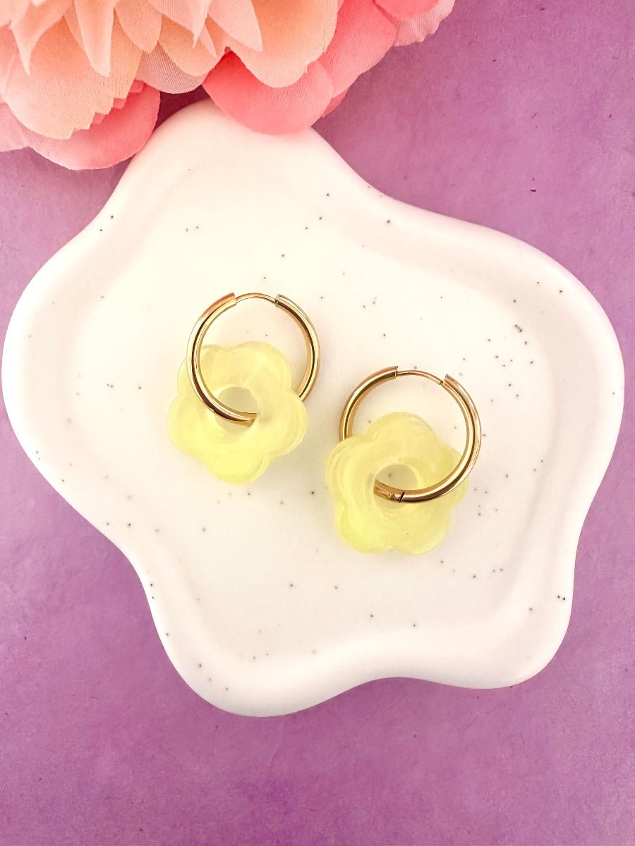 Créoles fleurs SOFIA – Boucles d'oreilles fleuries personnalisables et interchangeables - Camilmari Bijoux - Créoles rondes + Fleurs