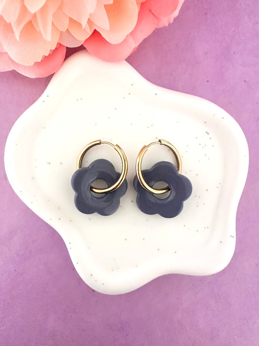 Créoles fleurs SOFIA – Boucles d'oreilles fleuries personnalisables et interchangeables - Camilmari Bijoux - Créoles rondes + Fleurs