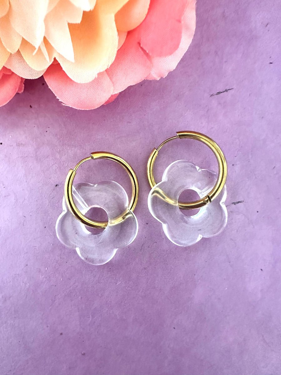 Créoles fleurs SOFIA – Boucles d'oreilles fleuries personnalisables et interchangeables - Camilmari Bijoux - Créoles rondes + Fleurs