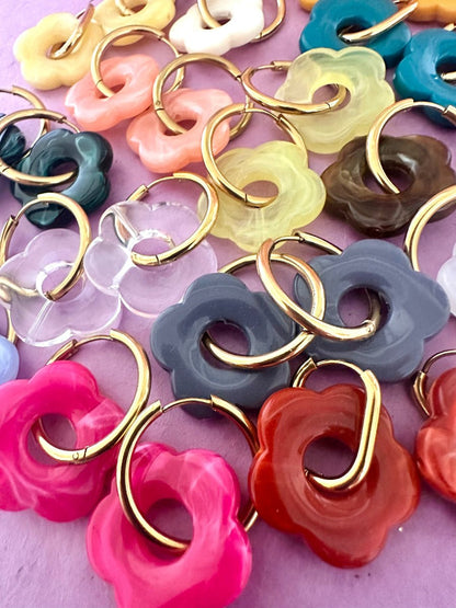 Créoles fleurs SOFIA – Boucles d'oreilles fleuries personnalisables et interchangeables - Camilmari Bijoux - Créoles rondes + Fleurs