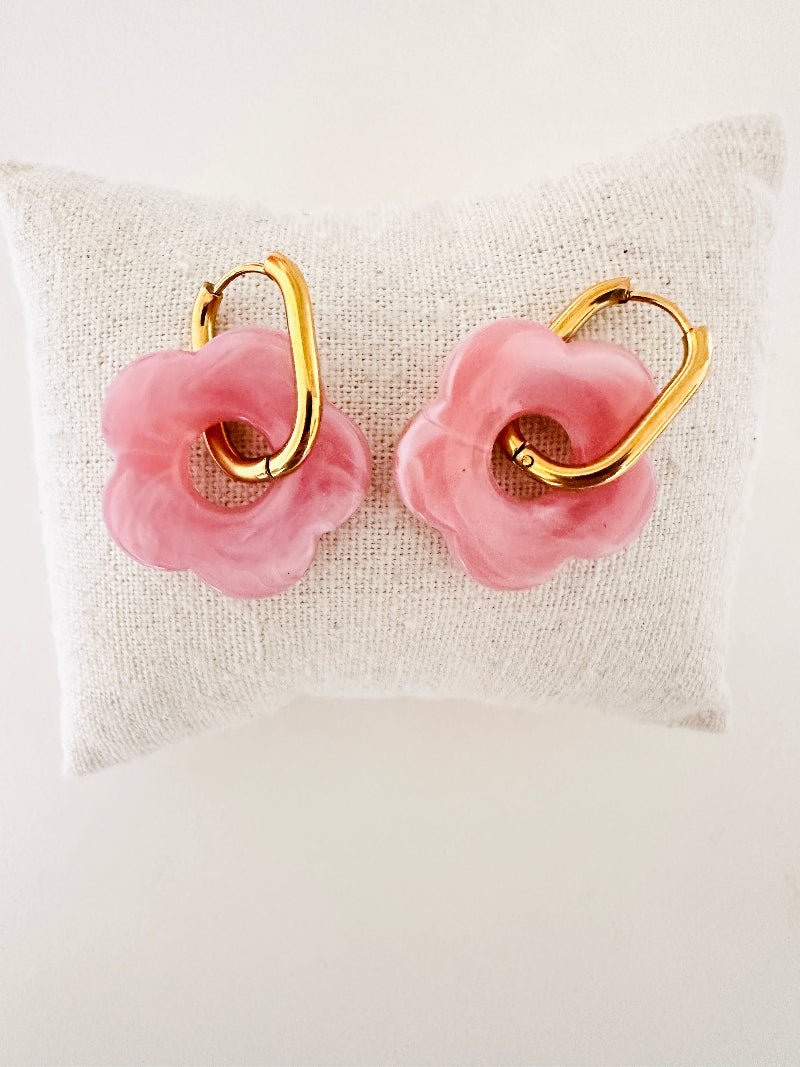 Créoles fleurs SOFIA – Boucles d'oreilles fleuries personnalisables et interchangeables - Camilmari Bijoux - Créoles rondes + Fleurs