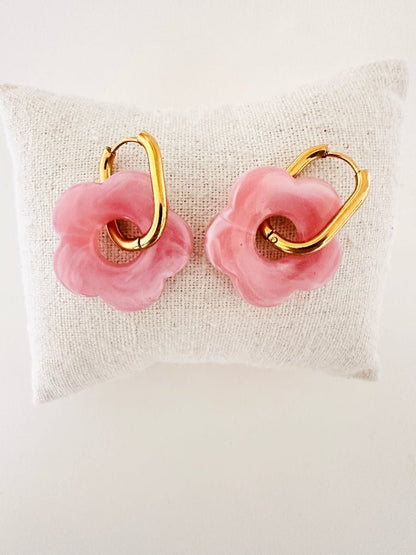 Créoles fleurs SOFIA – Boucles d'oreilles fleuries personnalisables et interchangeables - Camilmari Bijoux - Créoles rondes + Fleurs