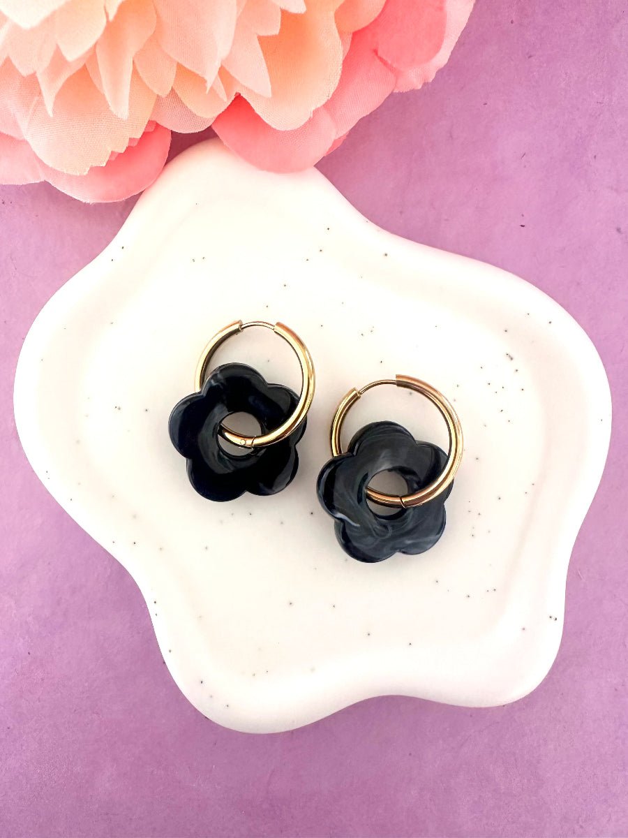Créoles fleurs SOFIA – Boucles d'oreilles fleuries personnalisables et interchangeables - Camilmari Bijoux - Créoles rondes + Fleurs