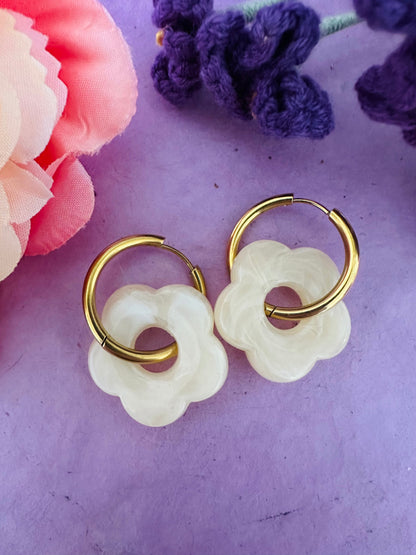 Créoles fleurs SOFIA – Boucles d'oreilles fleuries personnalisables et interchangeables - Camilmari Bijoux - Créoles rondes + Fleurs