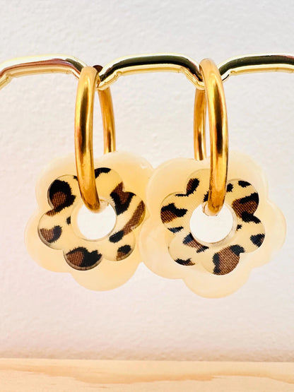 Créoles fleurs superposées et interchangeables SOFIANA - Camilmari Bijoux - Créoles et pampilles fleurs bleu marine et bleu pailleté