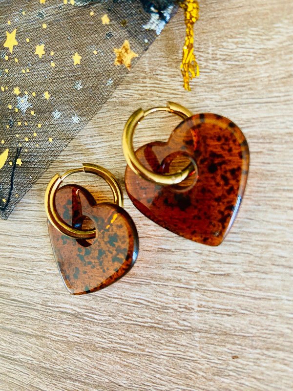 Créoles LAURA - Boucles d'oreilles cœurs personnalisables et interchangeables - Camilmari Bijoux - Créoles dorées avec paire de coeurs