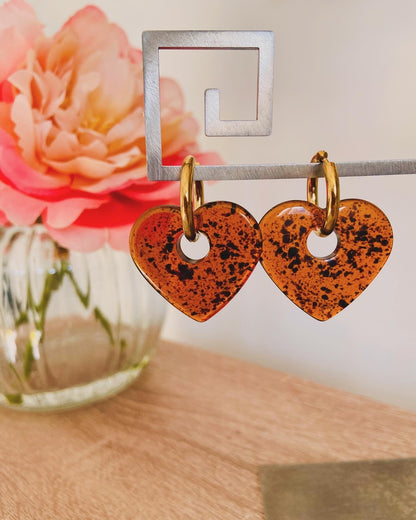 Créoles LAURA - Boucles d'oreilles cœurs personnalisables et interchangeables - Camilmari Bijoux - Créoles dorées avec paire de coeurs