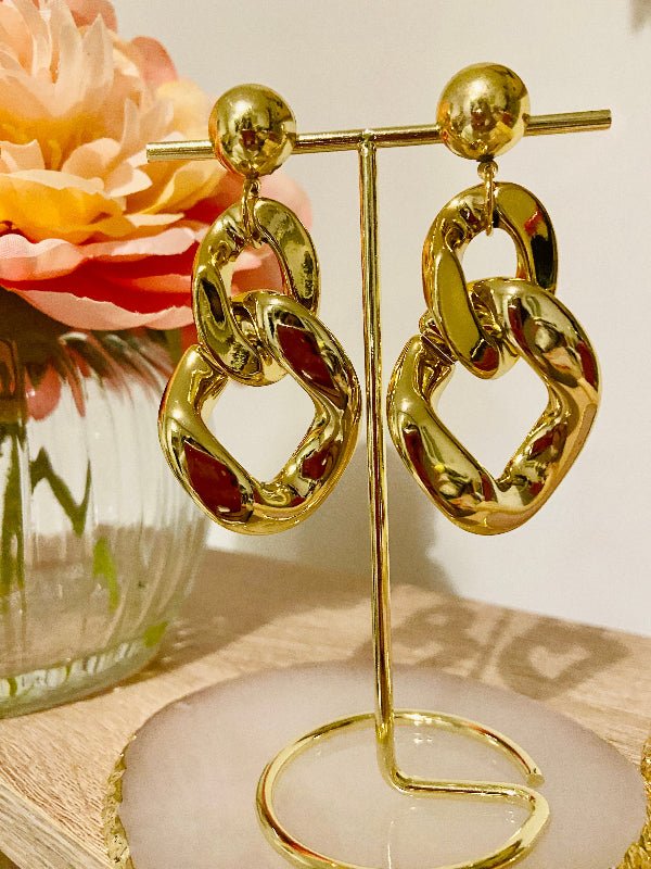 Grosses boucles d'oreilles MARINE à maillons colorés, style vintage fait main - Camilmari Bijoux - Rose bonbon