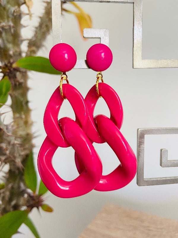Grosses boucles d'oreilles MARINE à maillons colorés, style vintage fait main - Camilmari Bijoux - Rose bonbon
