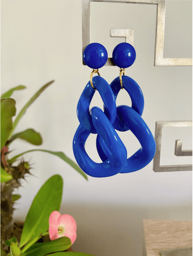 Grosses boucles d'oreilles MARINE à maillons colorés, style vintage fait main - Camilmari Bijoux - Bleu électrique