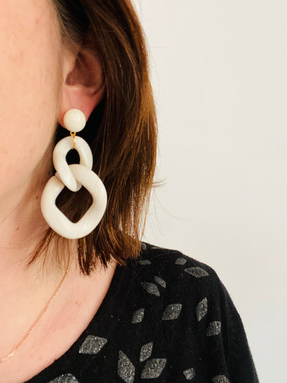 Grosses boucles d'oreilles MARINE à maillons colorés, style vintage fait main - Camilmari Bijoux - Vert émeraude