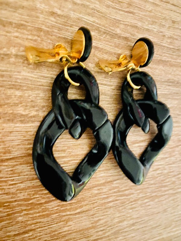 Grosses boucles d'oreilles MARINE à maillons colorés, style vintage fait main - Camilmari Bijoux - Noir
