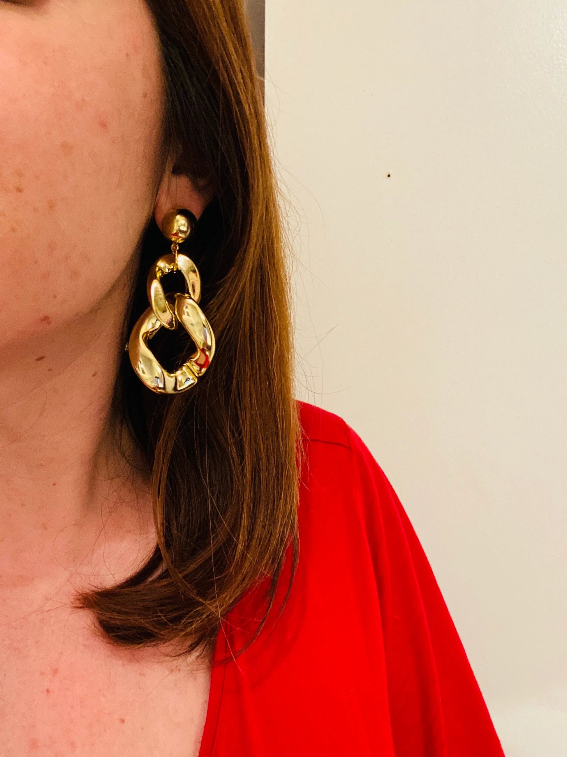 Grosses boucles d'oreilles MARINE à maillons colorés, style vintage fait main - Camilmari Bijoux - Doré