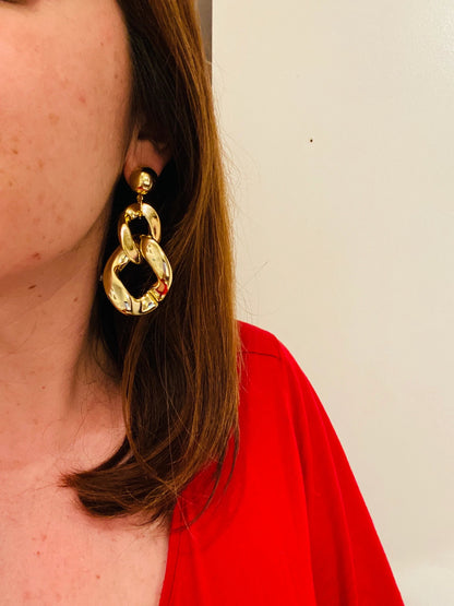Grosses boucles d'oreilles MARINE à maillons colorés, style vintage fait main - Camilmari Bijoux - Doré
