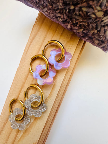 Boucles d'oreilles mini créoles LAURETTE avec pampilles fleurs interchangeables - Camilmari Bijoux